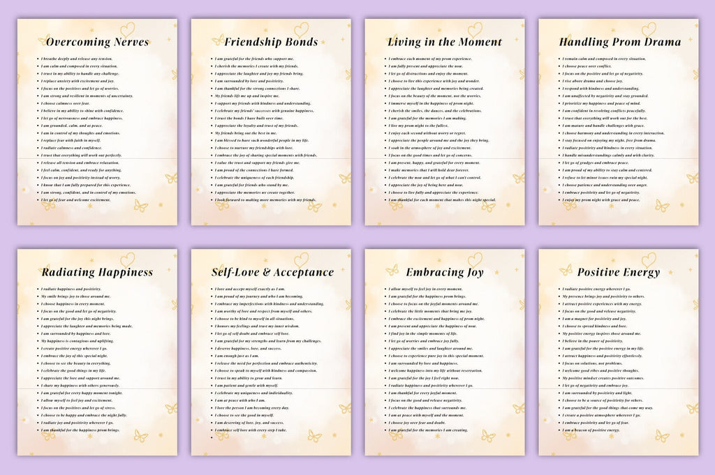 Positive Affirmations for Prom Success Planner