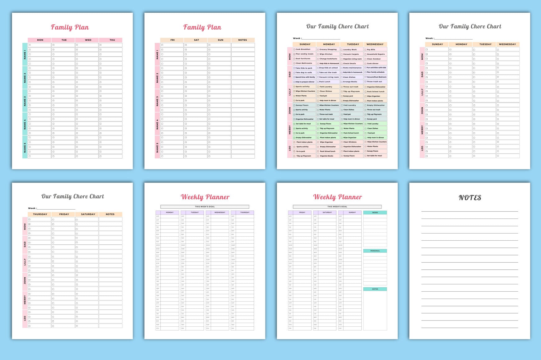 Editable Weekly Family Planner
