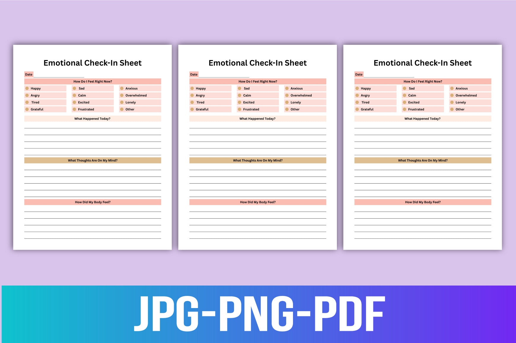 Daily Emotional Check-In Sheet Planner