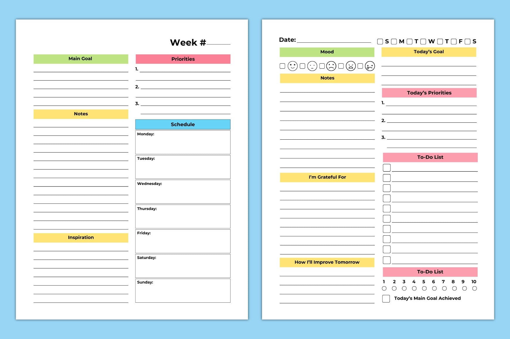 ADHD Daily Weekly Planner including printable organization templates