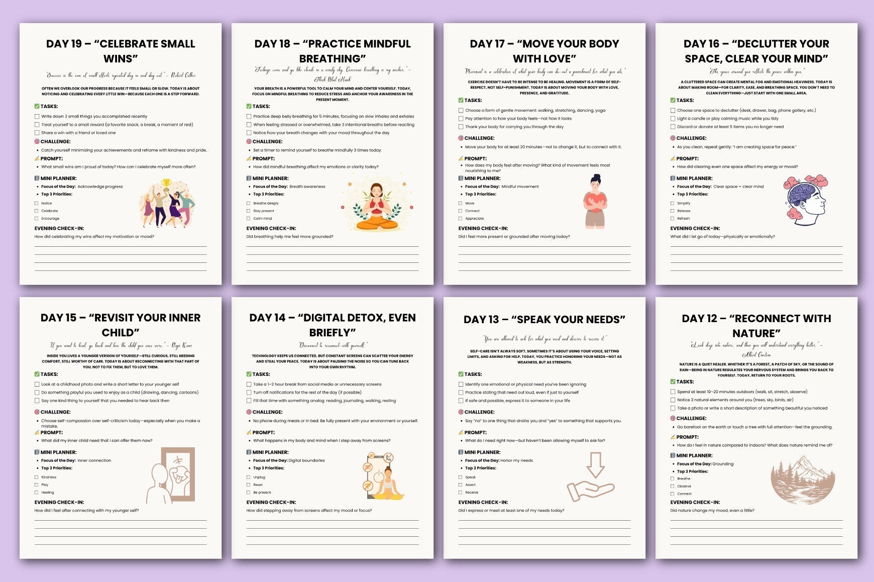Day Self Care Challenge Planner
