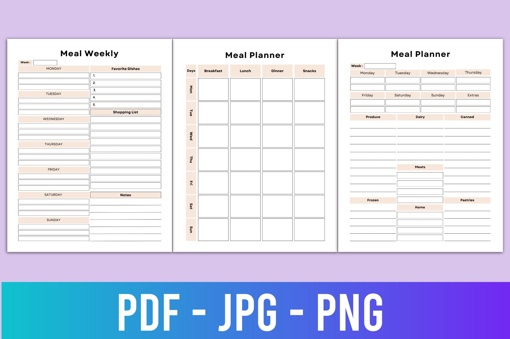 Editable Meal Planner
