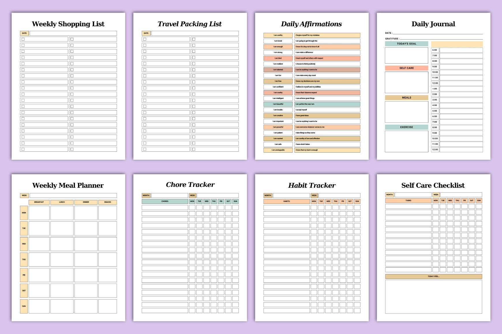 Self Care Planner