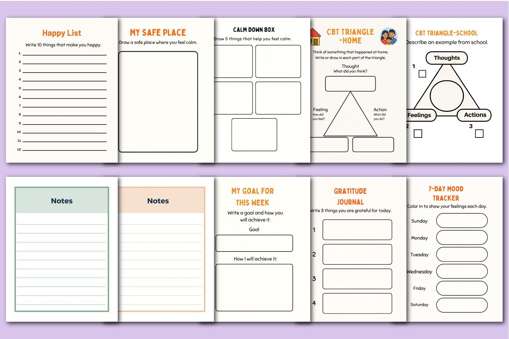 CBT Worksheets for Kids Planner