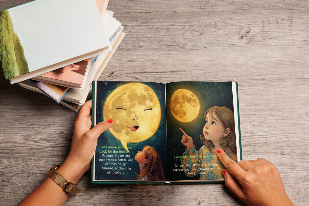 Little Girl Talking to the Moon