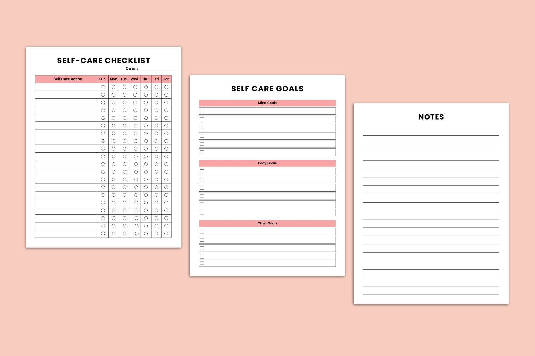 Self Care Checklist Journal
