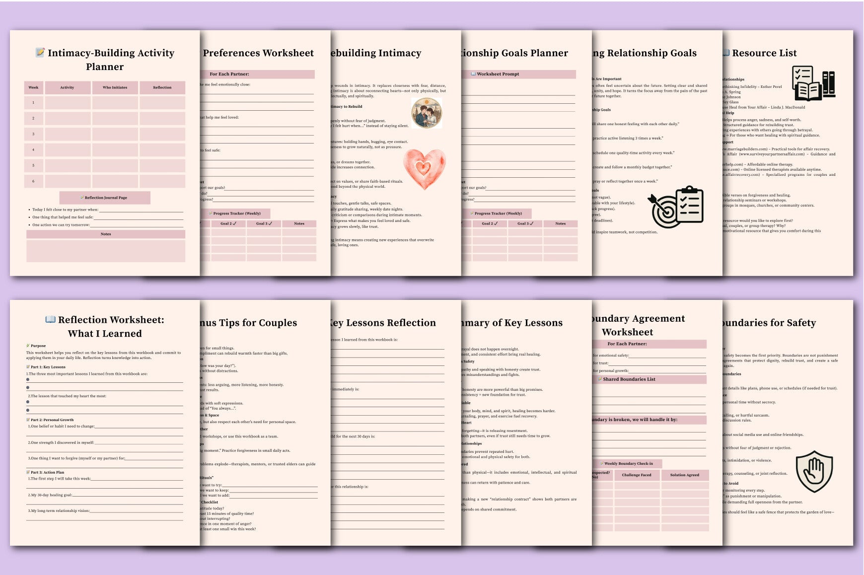 Affair Recovery Worksheets Planner