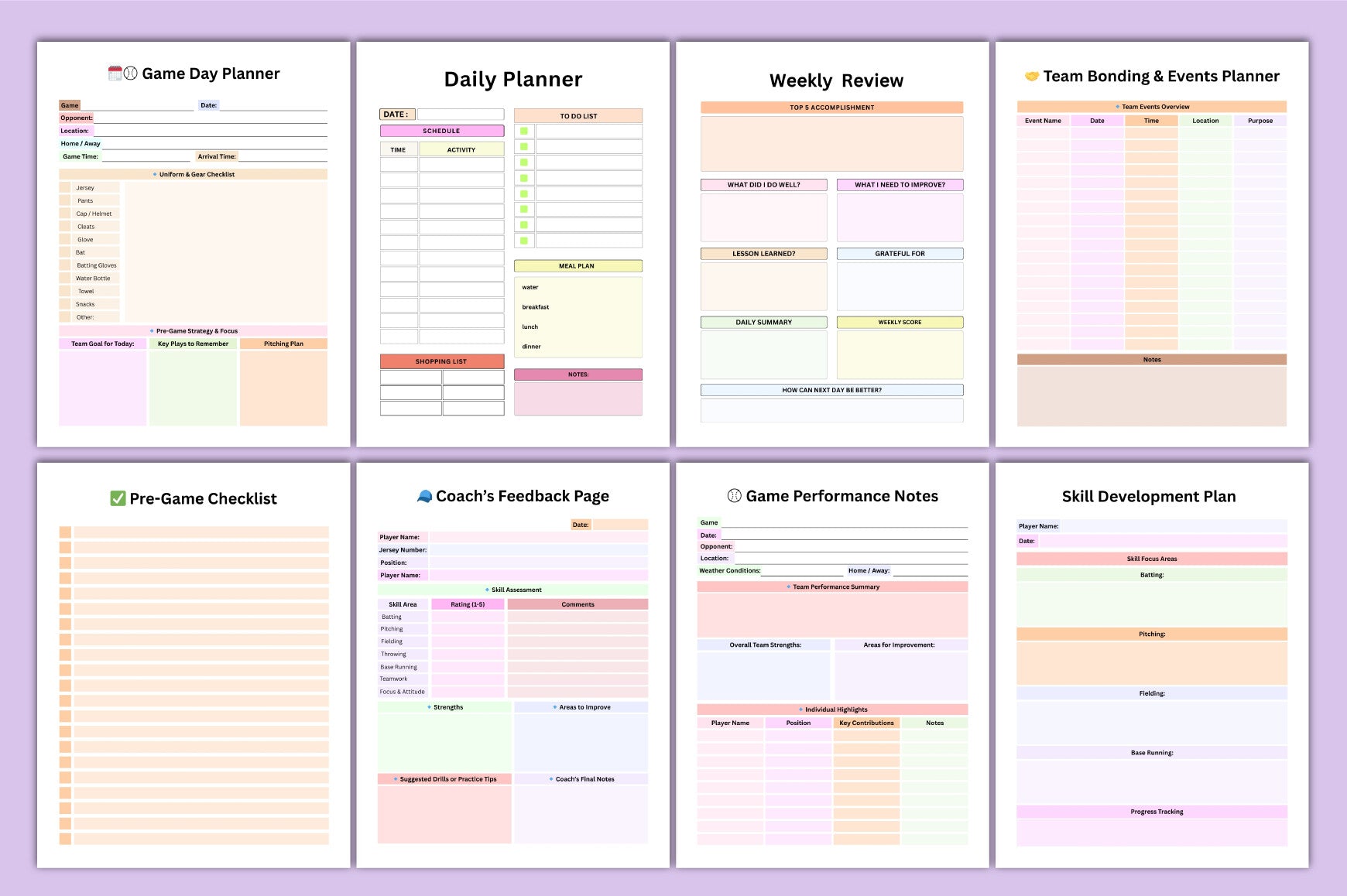 Baseball Planner Template