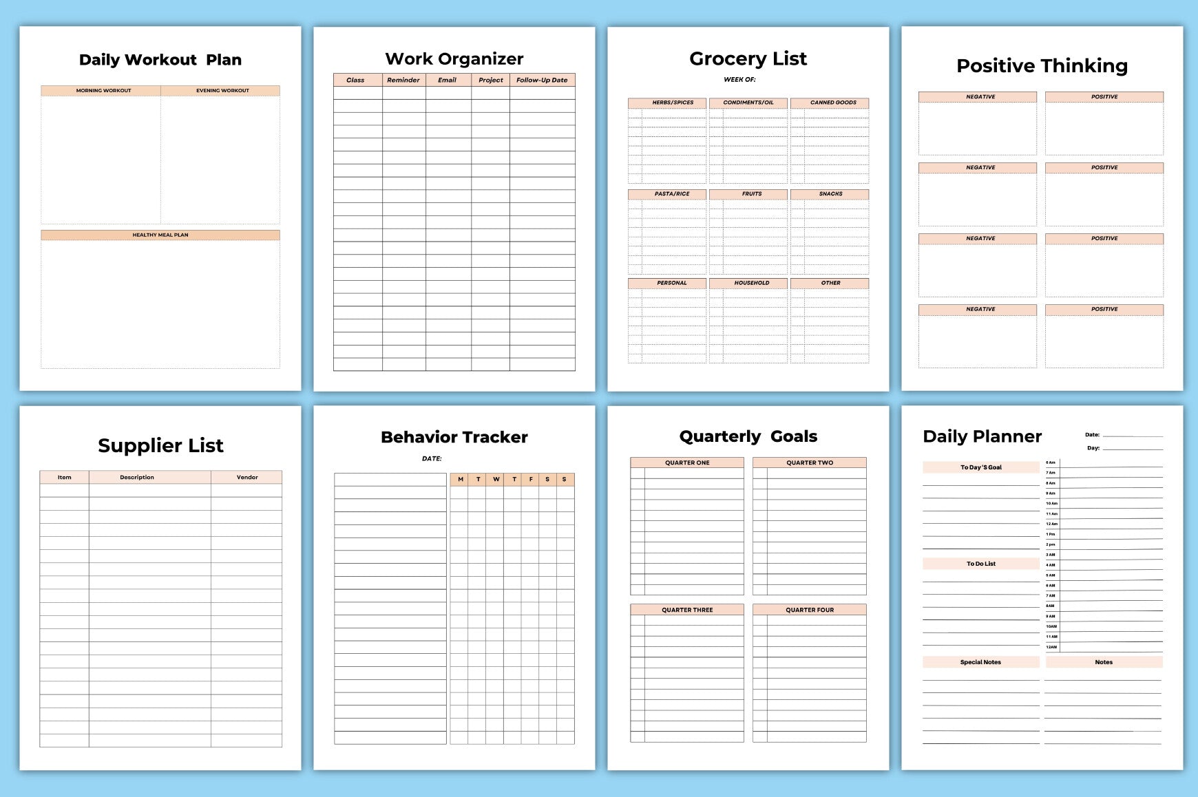Editable Working From Home Planner