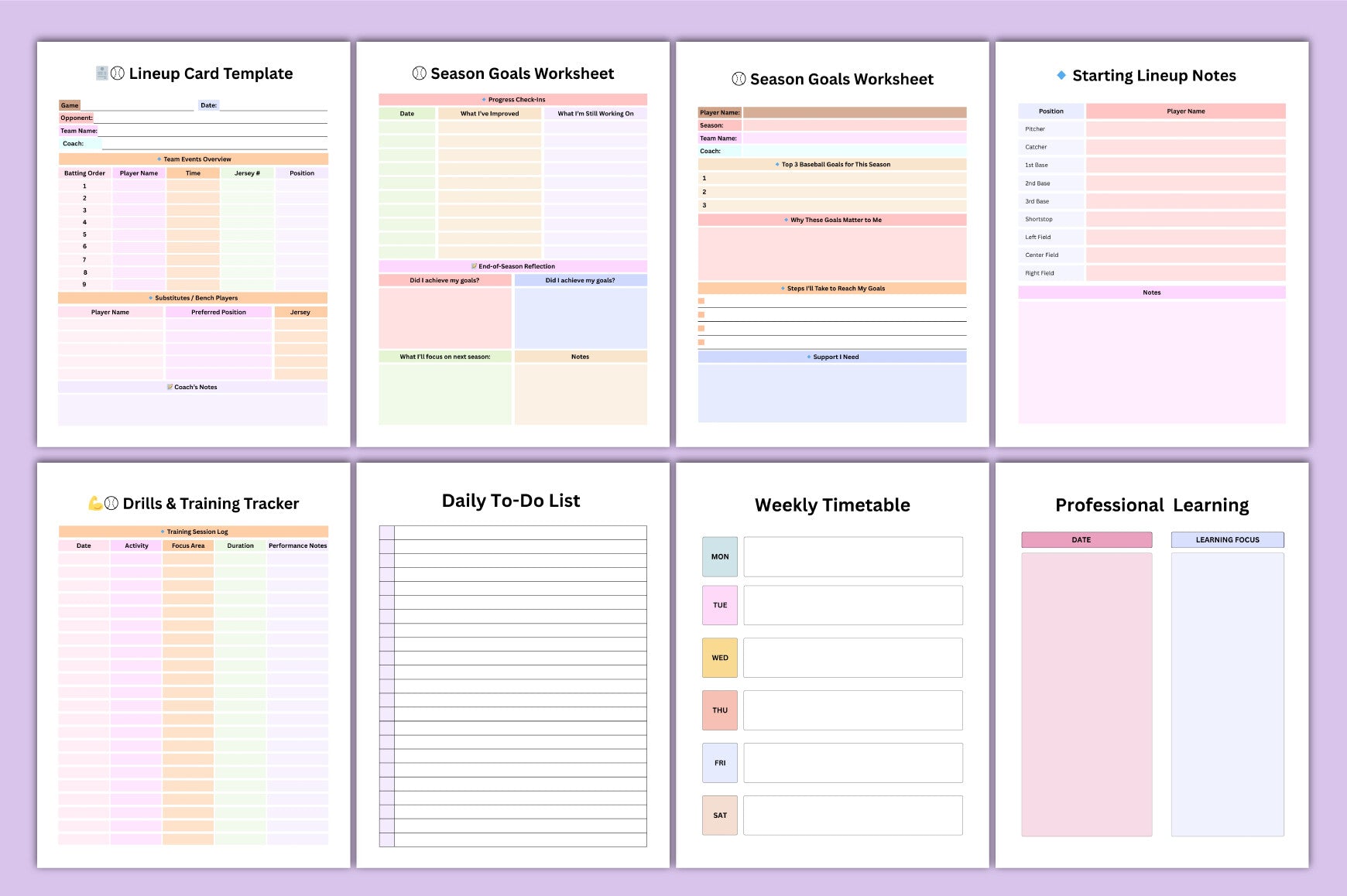 Baseball Planner Template