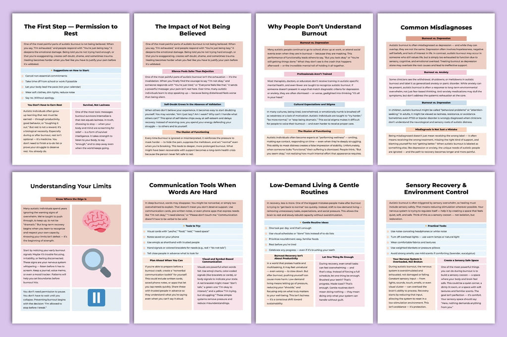 Autistic Burnout Recovery Workbook with printable coping strategy worksheets