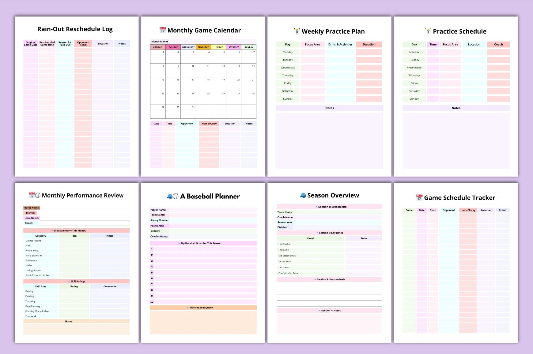 Baseball Planner Template
