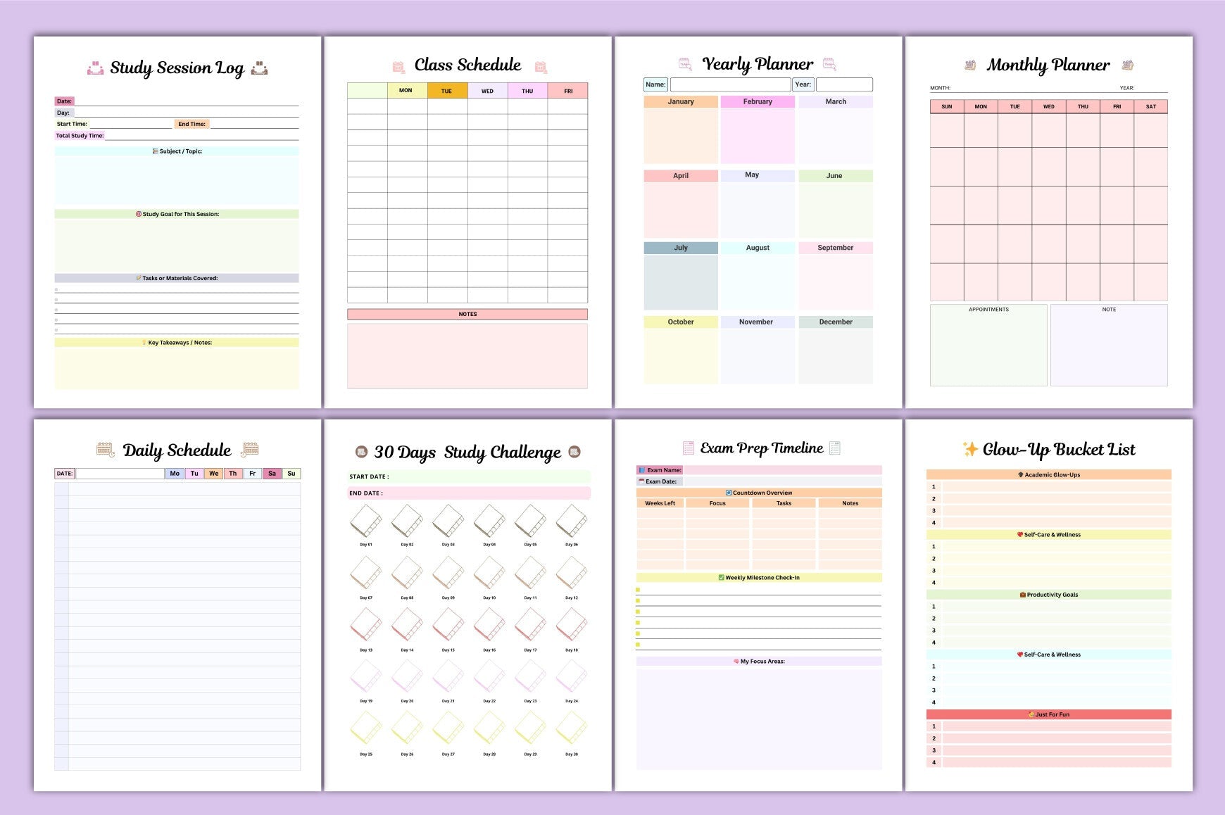 Study Glow Up Planner: Boost Your Academic Success