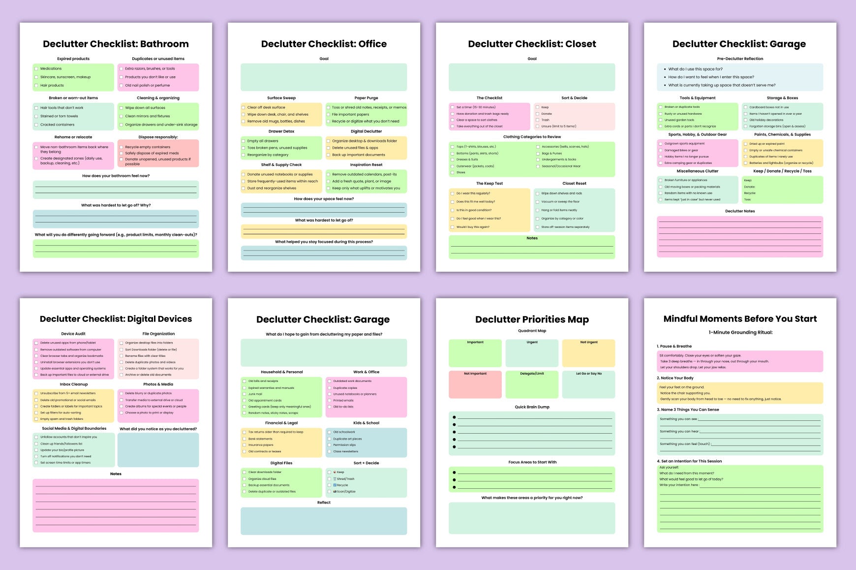 Declutter Workbook for Organization