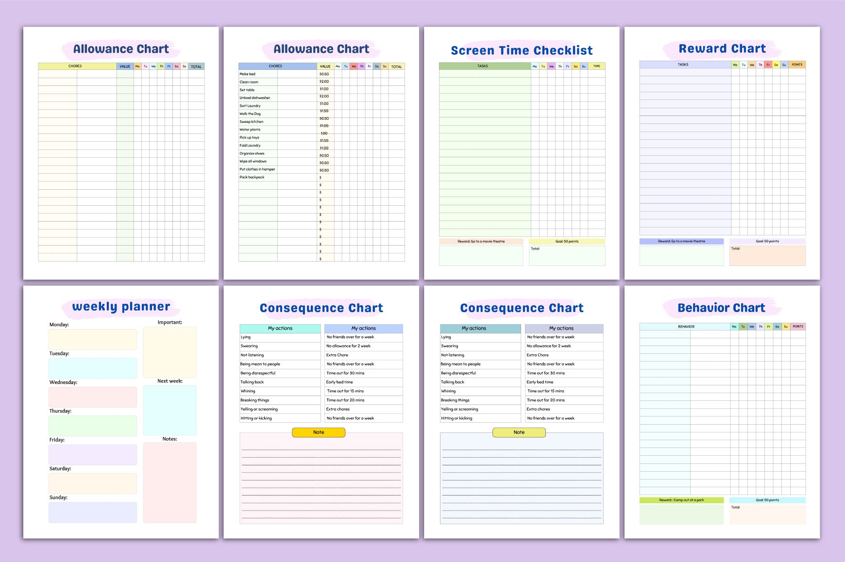 Kids Chore Charts Planner