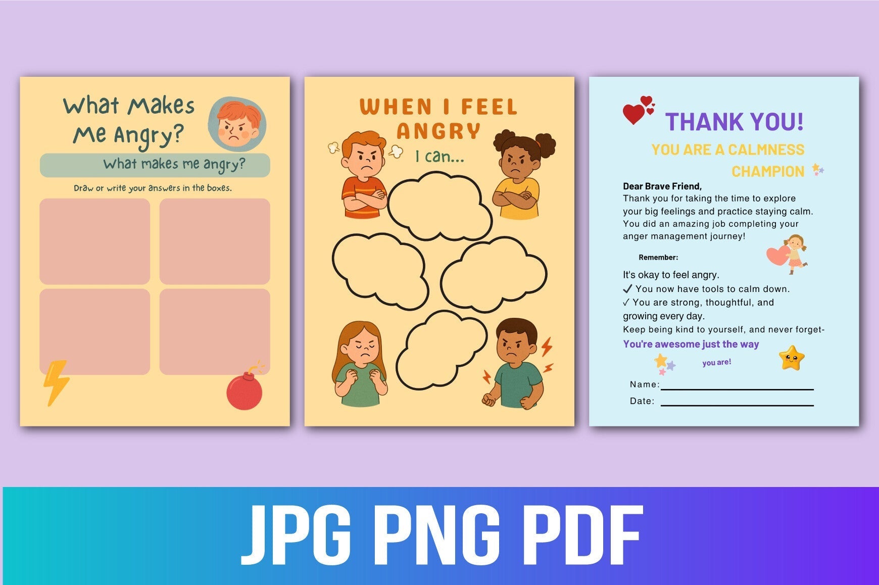 Anger Management Worksheets for Kids Planner