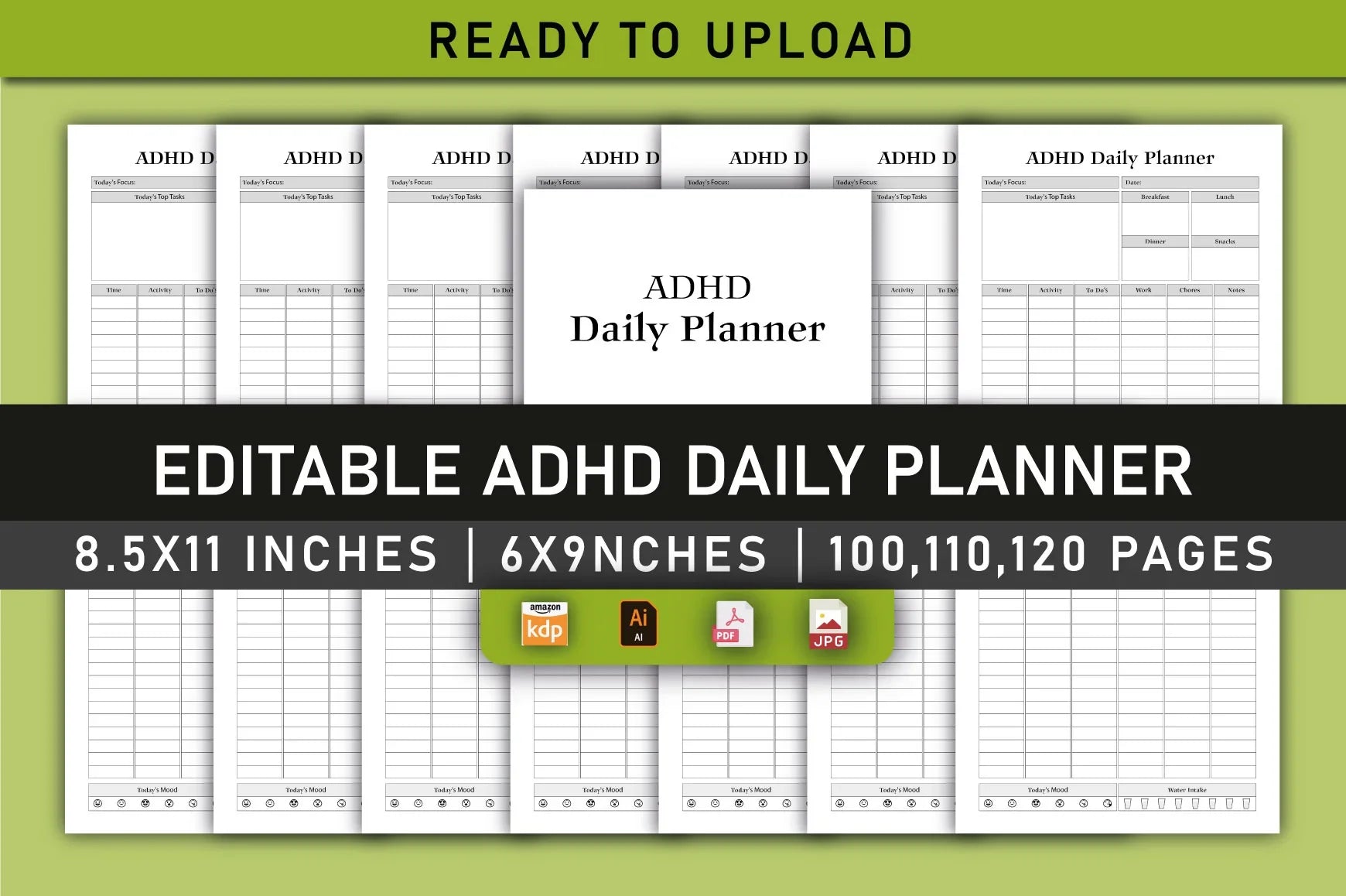 ADHD Daily Planner Bundle cover with printable planner pages
