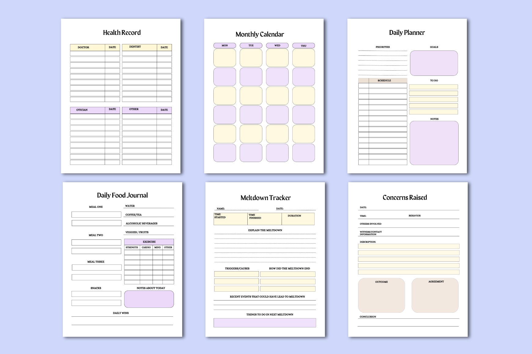 Autism Planner for Effective Organization Printable Worksheets