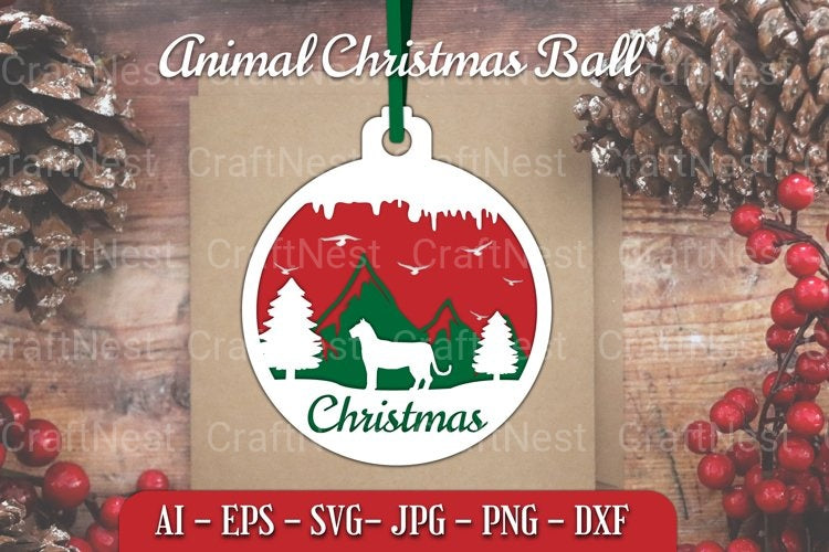 Animal Christmas Ball Papercut SVG
