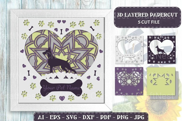 Pet Dog D Papercut Layered Lightbox SVG