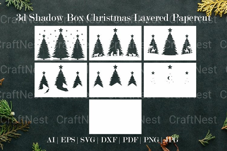Shadow Box Christmas Scene Layered Papercut SVG