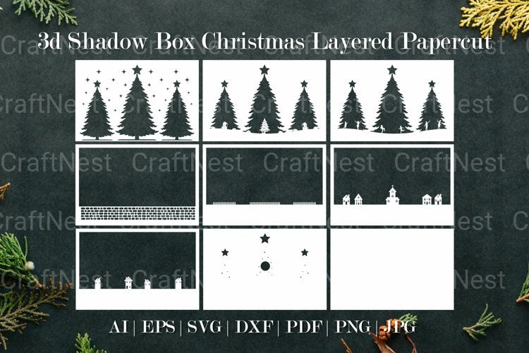 Shadow Box Christmas Scene Layered Papercut SVG