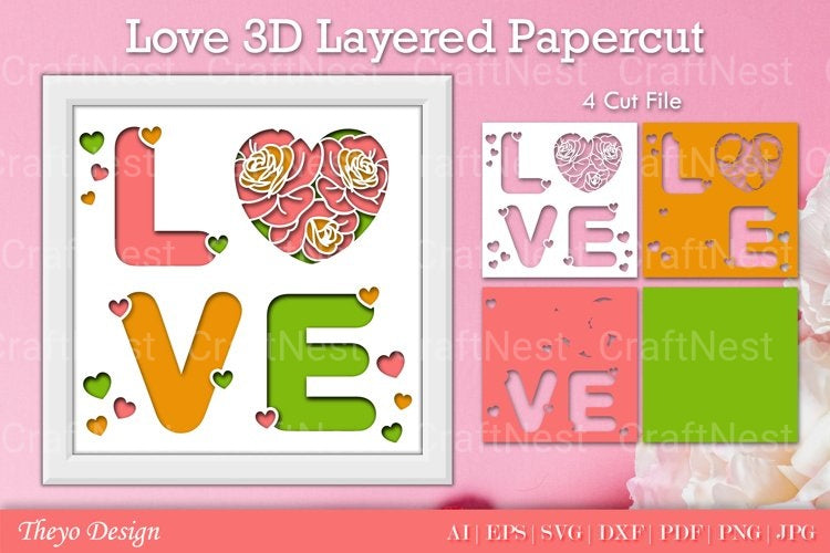 Love D Layered Papercut SVG Bundle