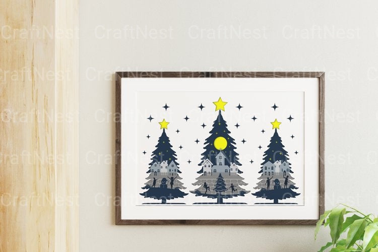 Shadow Box Christmas Scene Layered Papercut SVG