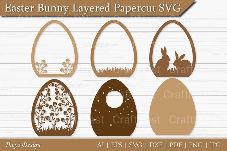 Easter Bunny Layered Papercut SVG Bundle