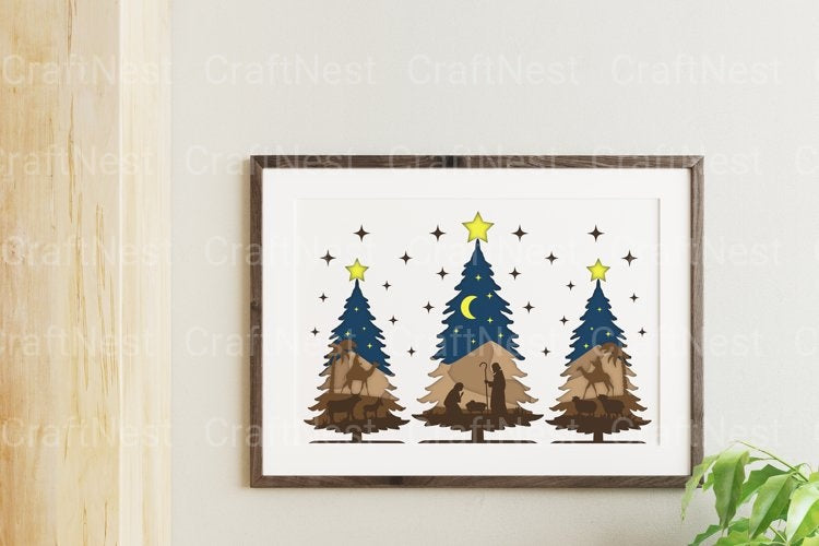 Shadow Box Christmas Scene Layered Papercut SVG