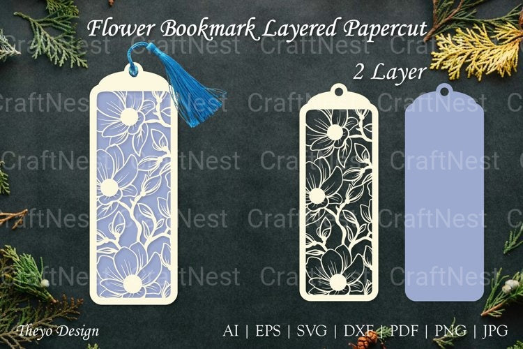 Flower Bookmarks Layered Papercut SVG