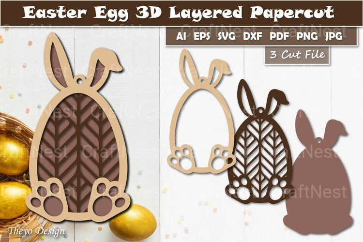 Easter Bunny Egg Layered Papercut SVG