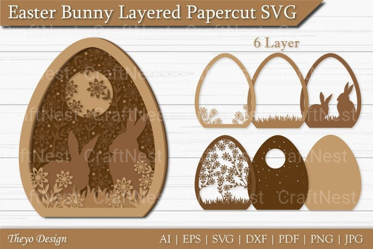 Easter Bunny Layered Papercut SVG Bundle