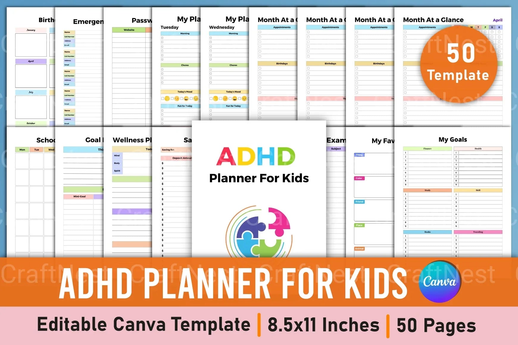 ADHD Printable Planner for Kids cover and organization workbook