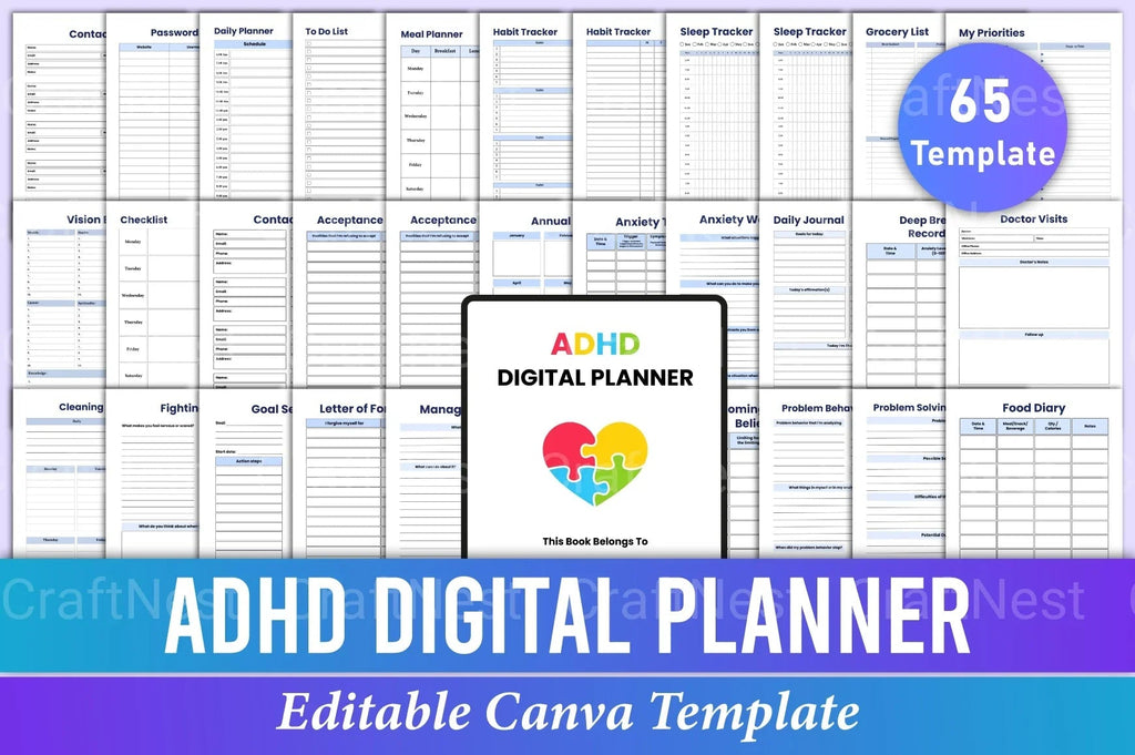 ADHD Planner for Effective Organization printable planner cover with daily planning pages