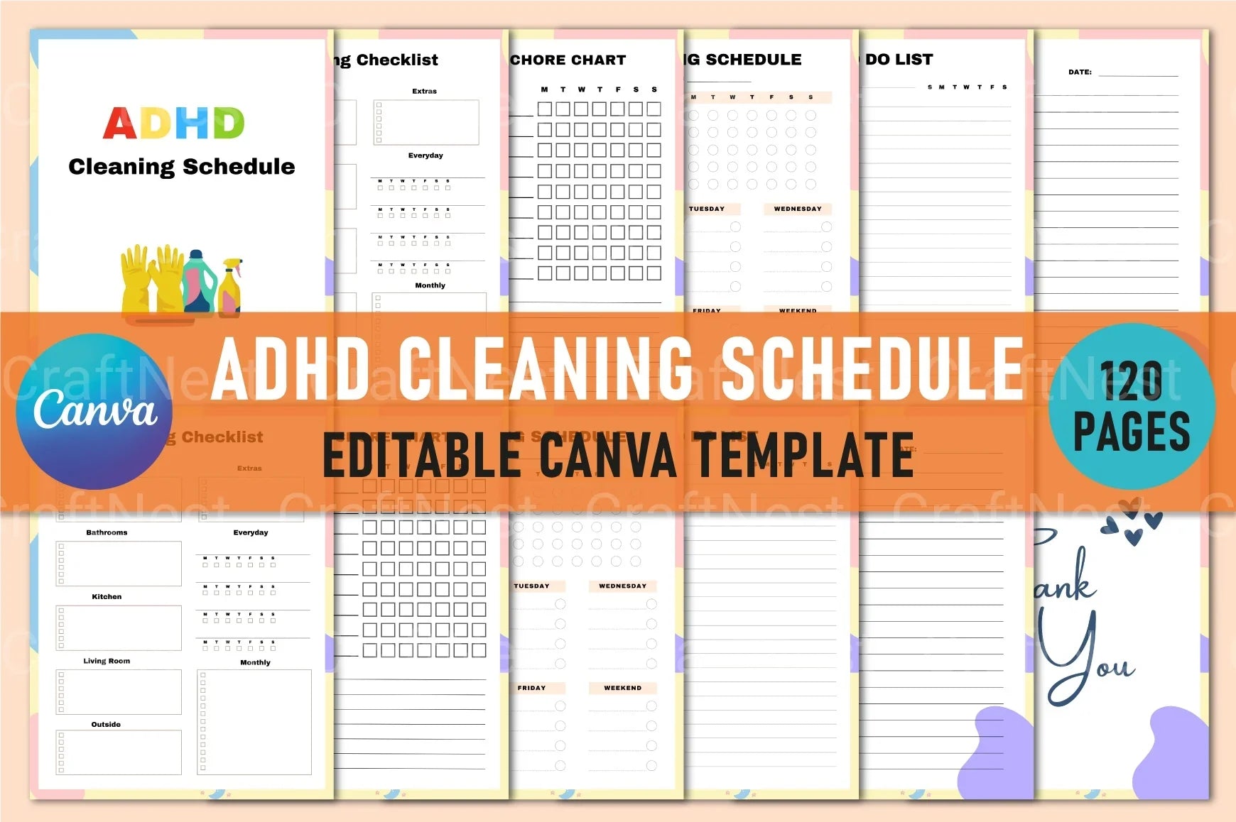 ADHD Printable Planner cleaning schedule and home organization cover