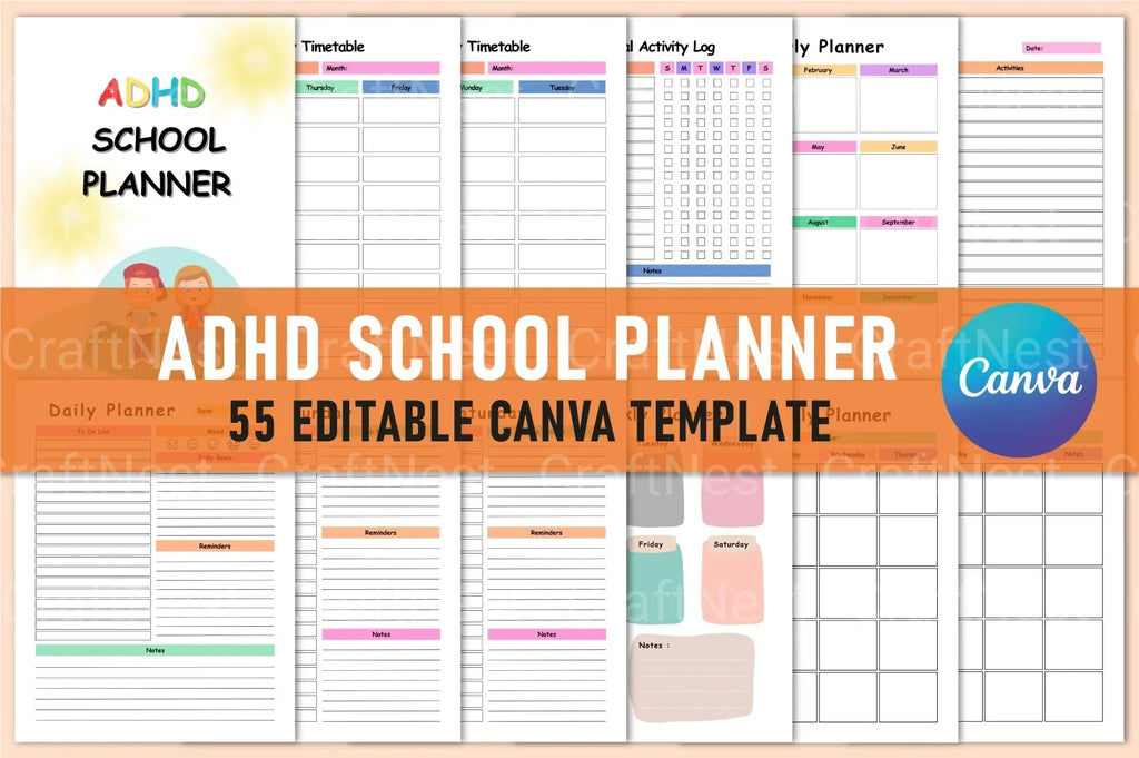 ADHD Printable Planner school planner cover for students
