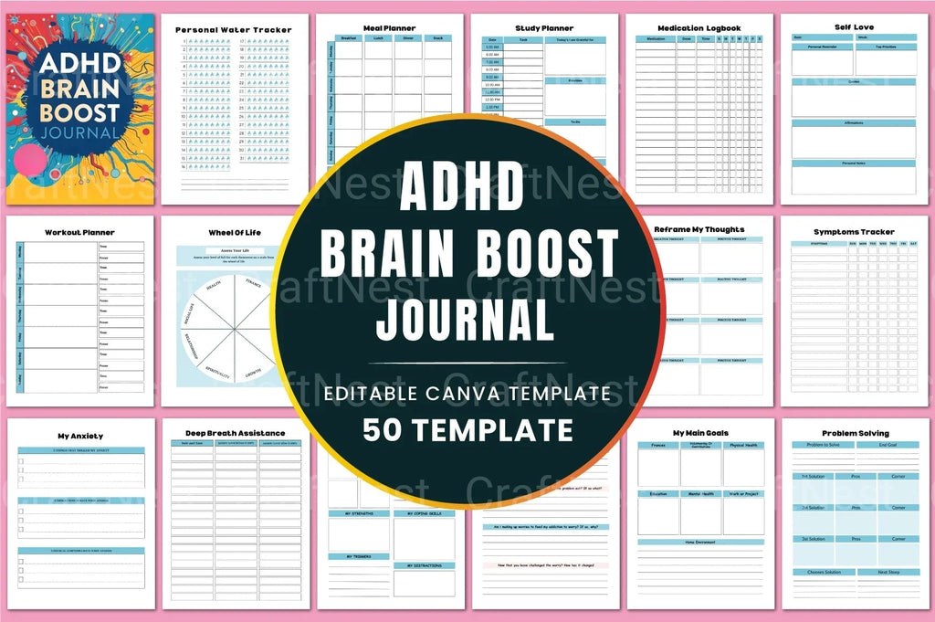 ADHD Printable Planner brain boost dashboard for focus and daily organization