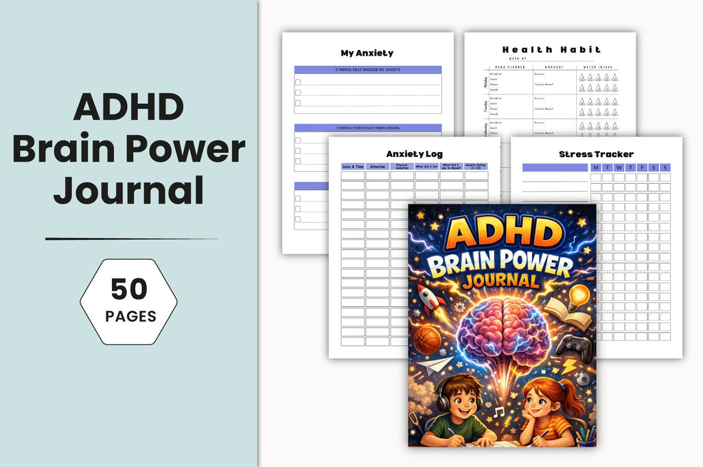 ADHD Brain Power Journal cover with printable journal pages
