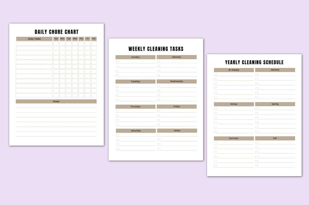 ADHD Home Cleaning Workbook featuring daily cleaning routine worksheets