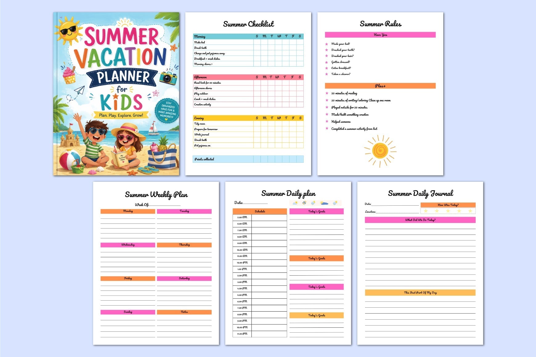 Summer Vacation For Kids Planner