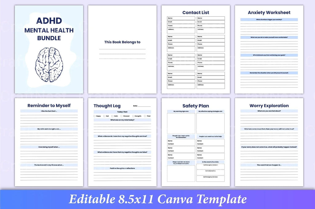 Mental health workbook for ADHD featuring self-awareness, wellness, and coping strategies