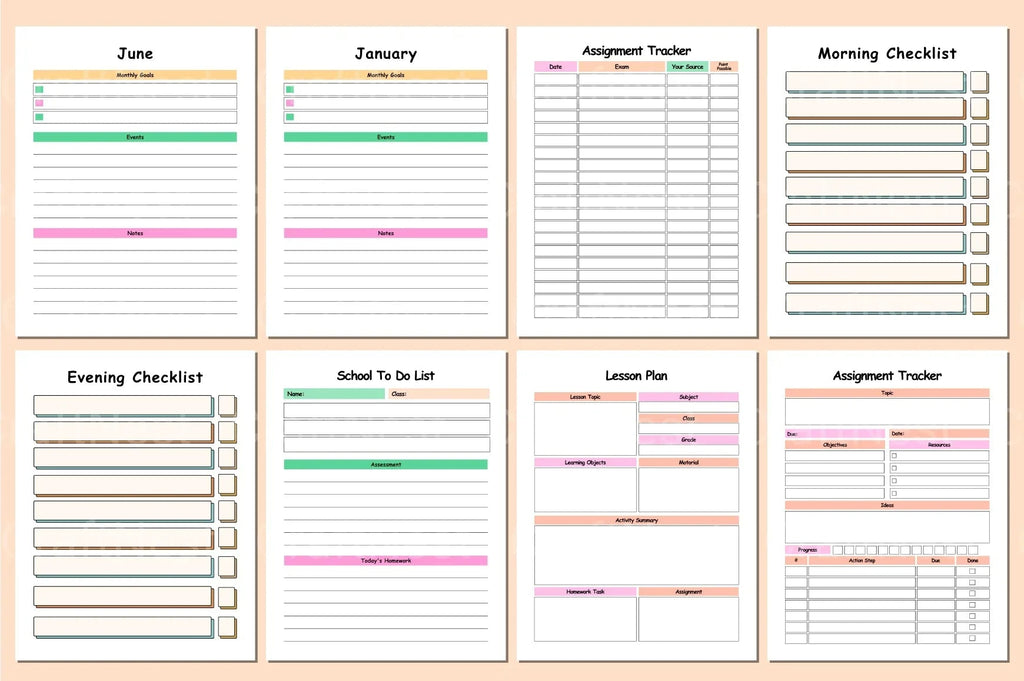 ADHD Printable Planner class schedule and homework organizer