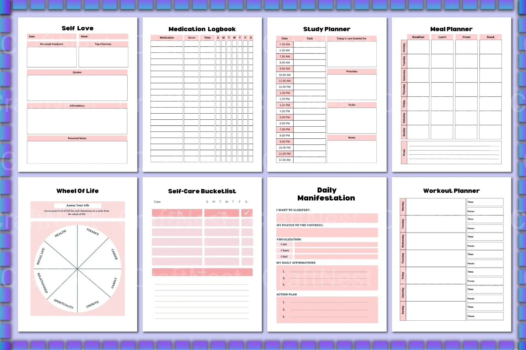 ADHD Mental Health Planner for Improved Focus daily wellness worksheets