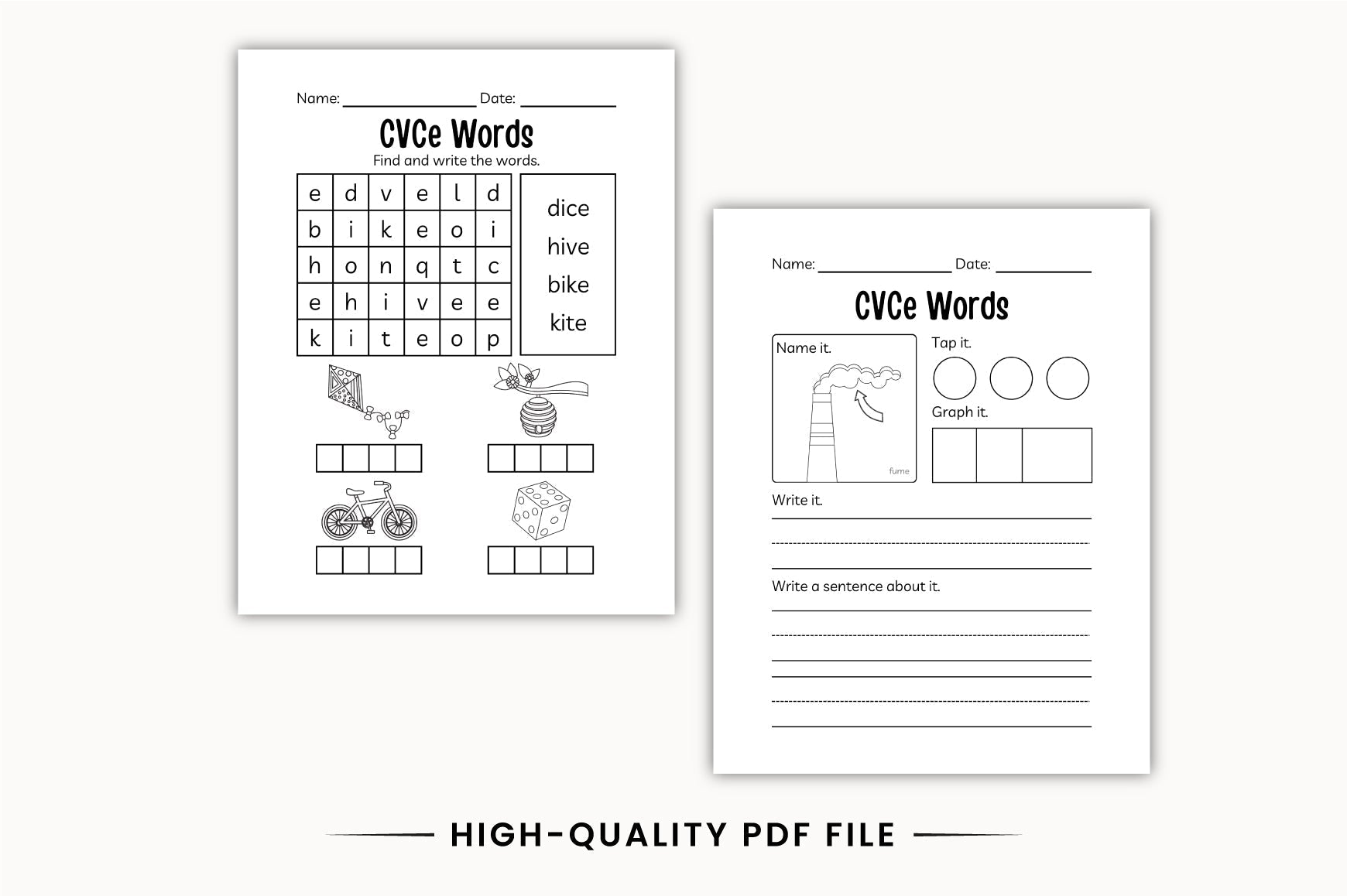 Kindergarten Long Vowel CVCe Workbook