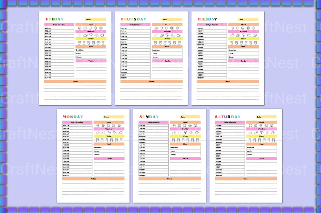 ADHD Printable Planner weekly schedule and organization pages