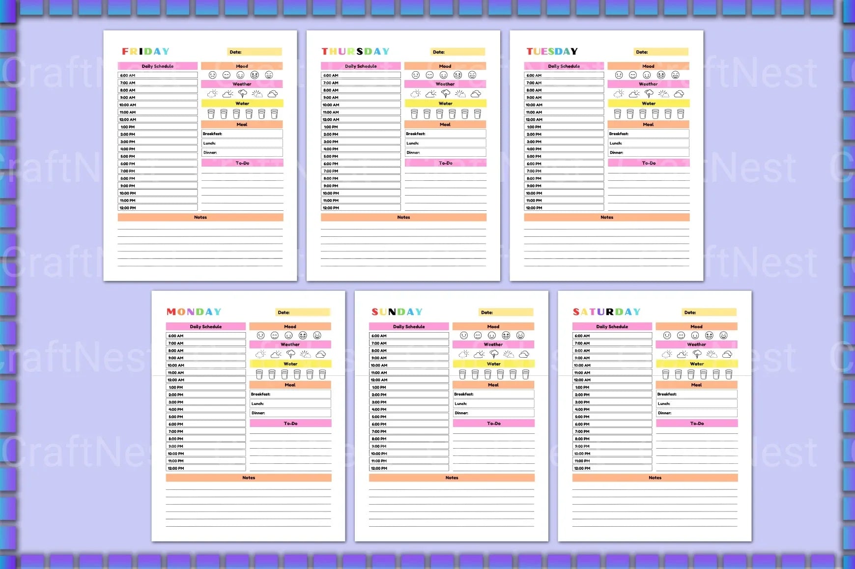 ADHD Printable Planner weekly schedule and organization pages