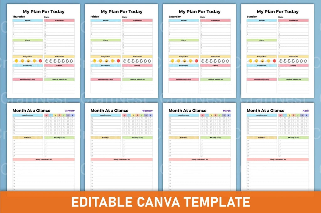 ADHD Printable Planner focus building and habit tracker worksheets