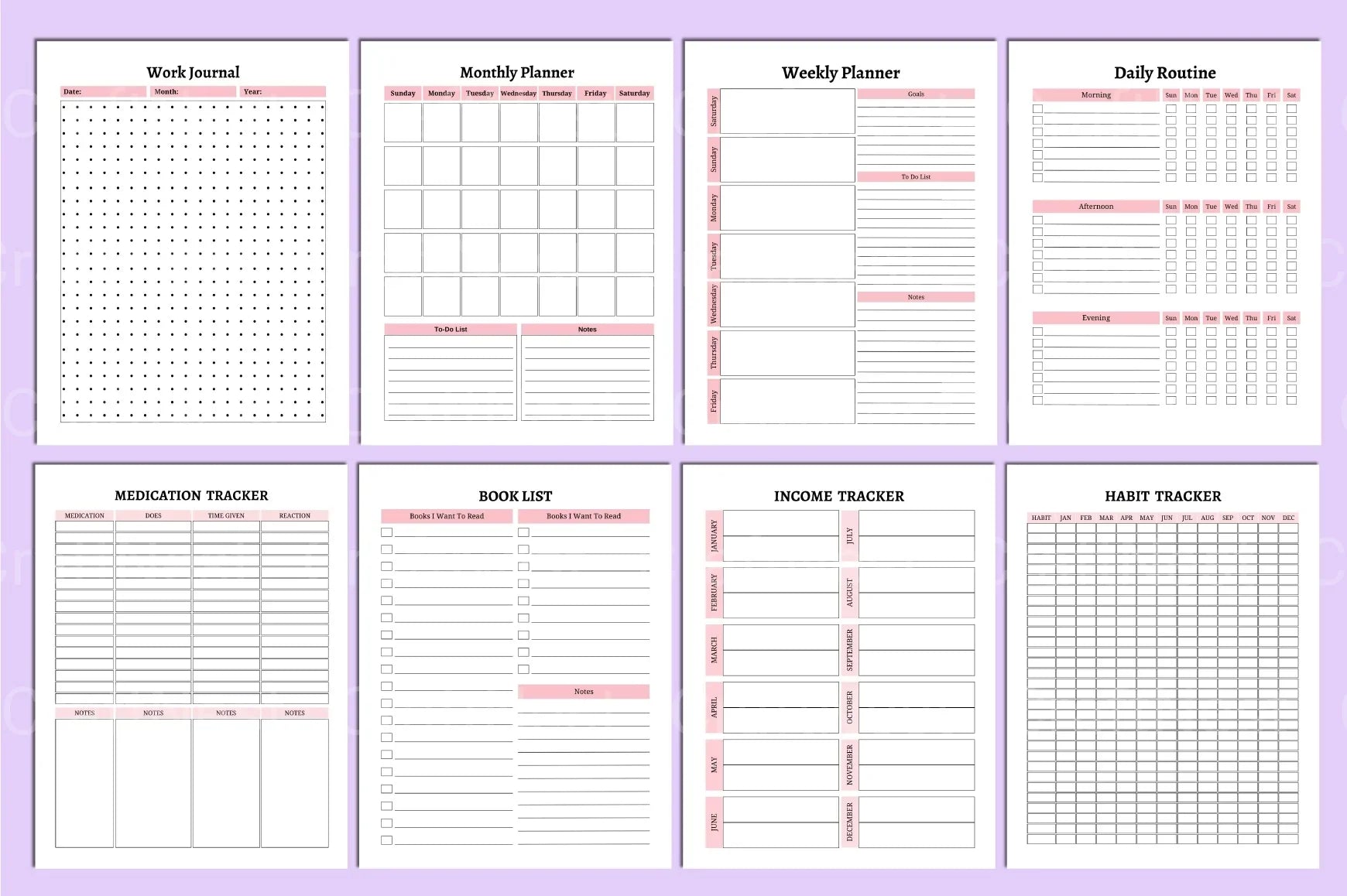 ADHD Printable Planner productivity and routine management pages