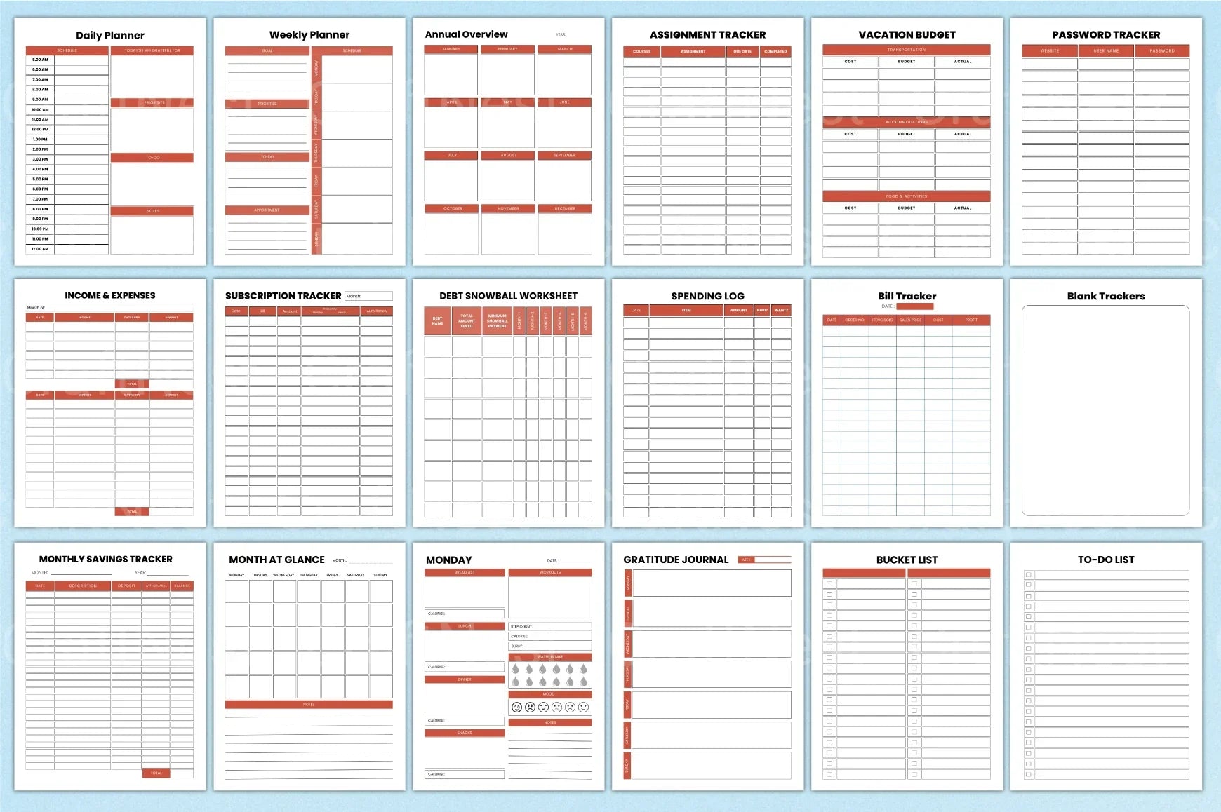 ADHD Printable Planner weekly organization and goal setting worksheets